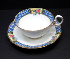 Aynsley England Floral with Blue Lattice Cup and Saucer A4840 Vintage Rare 1950 picture