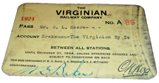 1924 VIRGINIAN RAILWAY EMPLOYEE PASS #A89 O.L. MOORE BRAKEMAN picture