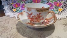 HEREND FORTUNA Rust Flowers MOTH, BUTTERFLY Expresso Cup and Saucer 1728 / VBOH picture