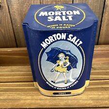 Vintage Morton Iodized Salt 1941 Slant Hinged Flip Top Tin Reproduction picture