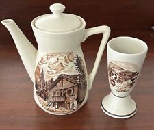RARE 1970’s Porcelain,  Castelroux France Decorative Coffee Pot/1 Mazagran Cup picture