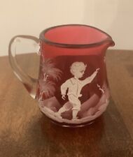 Vintage Mary Gregory Cranberry Glass Boy Chasing Bird Mini Pitcher Creamer 3.5