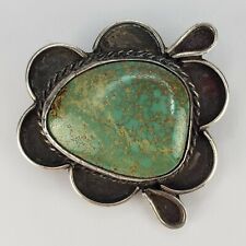 Vintage Native American Navajo Sterling Silver 925 Green Turquoise Brooch Pin picture
