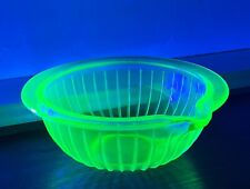 Hocking 1930s Transparent Green Ribbed Small Batter Bowl No Handle Uranium Glows picture