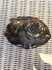 Antique French Art Deco Cast Metal Stunning Rose Design Ashtray picture
