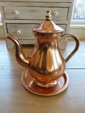 Vintage ODI Stamped Solid Copper Coffee Pot W/ Brass Accents And Tray Portugal picture