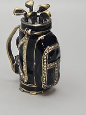 Vintage Rucinni Mini LINX  GOLF BAG BOX JEWELRY Ornament Black Gold 3”  picture