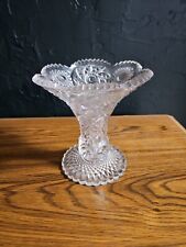 Vintage Deep Cut Pressed Glass Flared Vase Crystal Bud Vase Flared Rim. picture