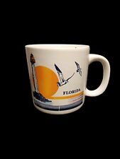 Vtg 70s Florida Coffee Tea Mug Cup Orange Blue Ocean Sunset Sunrise Lighthouse  picture