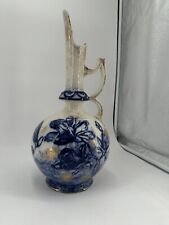 Foresters WHITE & COBALT BLUE Floral GOLD Ceramic Pitcher Vase 15” Home Decor picture