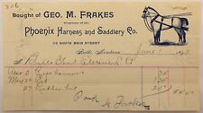 Vintage Illustrated Receipt, Phoenix Harness & Saddlery, Butte, Montana, 1893 picture