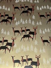 VTG CHRISTMAS WRAPPING PAPER GIFT WRAP MCM REINDEER & TREES GOLD NOS 24