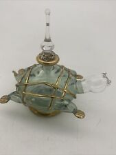 Vintage Sea Turtle Perfume Bottle With Stopper Green Tint Gold Trim picture