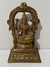 5” Brass Goddess Lakshmi  Seated on Lotus with Kirtimukha Arch Hoysala Bronze picture