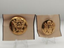 WWII US Army Enlisted Service Visor Hat Cap Emblem Device Open Back Pair picture