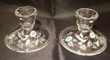 Avon Fostoria Lead Crystal Clear Glass Etched Hummingbird Pillar Candle Holder picture