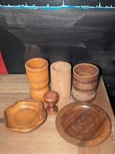 Wood Pedestal, Plate, Bowl Vintage Wood Lot Set (6) picture