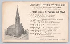 Central Congregational Church Chelsea MA service schedule c1906 Antique Postcard picture