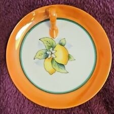 Vintage Noritake Hand Painted Small plate w/ Finger Hold - Lemons w/ Orange Edge picture