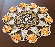 Incredibly Gorgeous Sunshine Orange * White & Green Handmade Doily. A Must See. picture