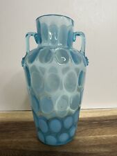 Rare Victorian Blue Glass Vase with Opalscent Dot Pattern and Applied Arms picture