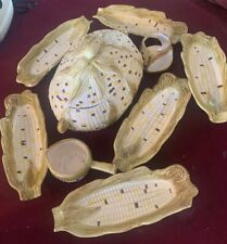 Vintage Ceramic Corn Casserole Corn Holders Full Set ￼Rare White Corn L@@k 1950s picture