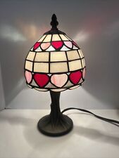 Tiffany Style Stained Glass Shade Lampshade Pink Red Hearts with Bronze Base picture