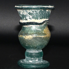 Authentic Ancient Roman Iridescent Glass Chalice Cup in Perfect Condition picture