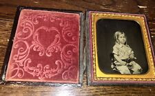 1850s Ambrotype Photo Cute Boy with Long Curls in Hair & Short Pants - Full Case picture