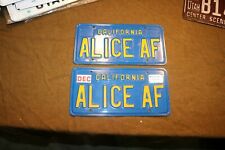 original pair California license plates personalized ALICE AF 1970 1980  picture