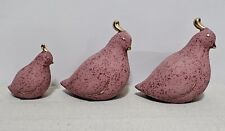 Family of 3 Mauve & Gold Trim Textured Porcelain Quail Figurines -Dad, Mom, Baby picture