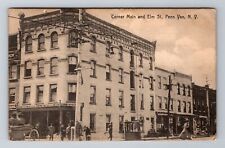 Penn Yan NY-New York, Corner Main and Elm, Antique Vintage Souvenir Postcard picture