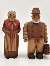 Swedish Carved Hand Painted Wood Figurines Traditional Folk Art Pieces 1940s-50s picture