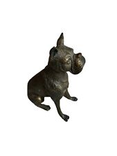 Vintage Bronze Boxer Sitting Dog Gold Brown Patina 6