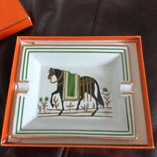 Hermes Paris Ashtray Green Horse Plate Dish Porcelain Tray Cigar w/ box 7.7in picture