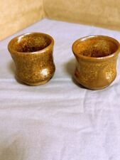 2 LOVELY BROWN POTTERY SAKE CUPS 1-3/4