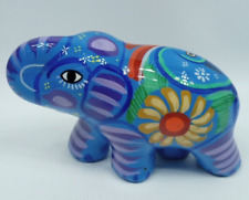 Elephant Mexican Ceramic Figurine Folk Art Pottery Signed picture