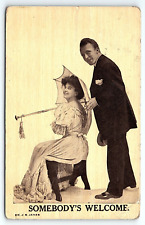 1911 OCHEYEDAN IOWA ART DECO ROMANTIC COUPLE PARASOL J.B. JANES POSTCARD P3705 picture