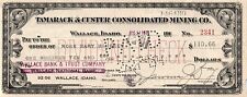 1924 WALLACE IDAHO TAMARACK & CUSTER CONSOLIDATED MINING CO CHECK Z1616 picture