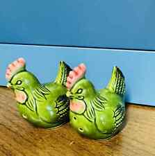 Vintage Chicken Salt And Pepper Shakers Green Glaze Made In Japan Rooster Hen picture