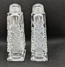 Vintage Set Bohemia Czech Cut Crystal Glass Salt and Pepper Shakers - Tall picture