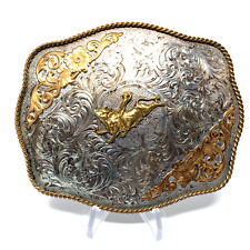 Vintage Montana Silversmiths Sterling Silver Plated Bull Rider Belt Buckle Nice picture
