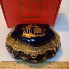 Unique Large Limoges France 22 K Gold Trim  Porcelain Jewelry Box Main 7”x 5”x 4 picture