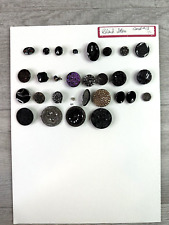 Collector Card of 28 Vintage Sized Black Glass Buttons Various Shapes picture