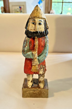 Carved Wood Hand Painted Antique Vintage Figure Figurine with Horn, 10