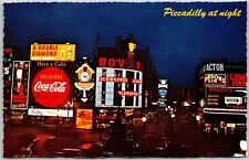 Piccadilly At Night Coca-Cola Wrickley's Stores Shops London England Postcard picture