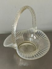 Vntg Fenton Sheffield French Cream Opalescent OPTIC Ribbed Glass BRIDE'S BASKET picture