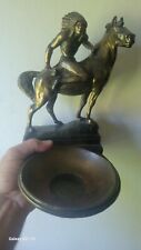 Antique Vintage Paul Herzel Bronze Clad American Indian On Horse Ashtray RARE picture