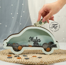 Personalized Handmade Wood VW Beetle Car Piggy Bank - Name Piggy Bank picture