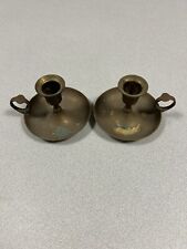 Vintage Mid 20th Century Brass Catchall With Candle Holder Set Of Two picture